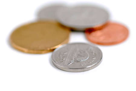 Canadian coins on white background