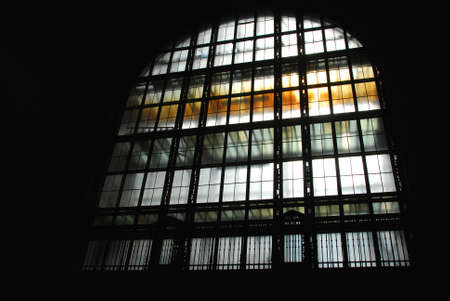 Big glass window inside a train stationの写真素材