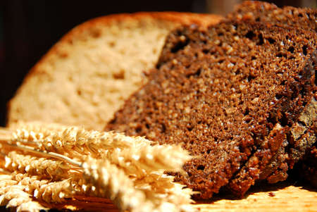 Two types of rye bread with rye ears