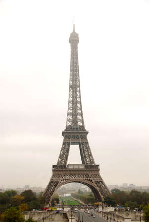 Eiffel tower on a foggy day in Paris France