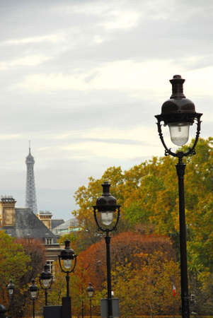 Street in Paris France with lightposts on overcast autumn dayの写真素材