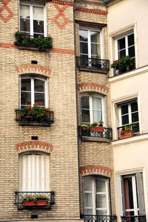 Windows of old apartment buildings in Paris Franceの写真素材