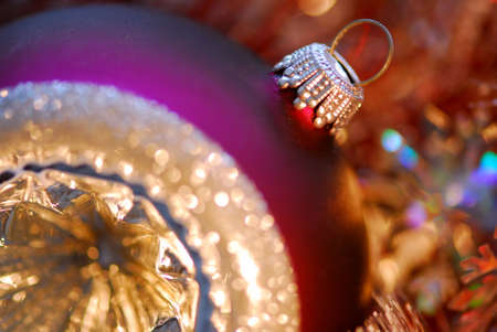 Closeup of purple christmas tree glass ball