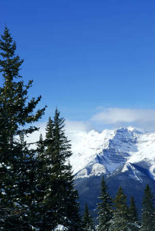 Scenic winter mountain landscape in Canadian Rockiesの写真素材