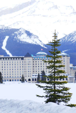 Chateau Lake Louise in Canadian Rocky mountains in winterの写真素材