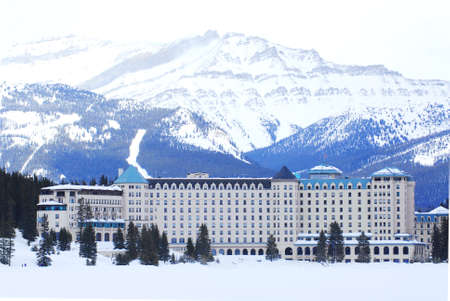 Chateau Lake Louise in Canadian Rocky mountains in winterのeditorial素材