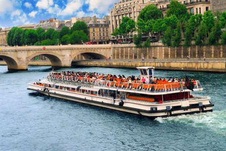Boat tour on Seine river in Paris, Franceの写真素材