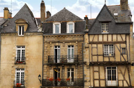 Row of medieval houses in Vannes, Brittany, France.の写真素材