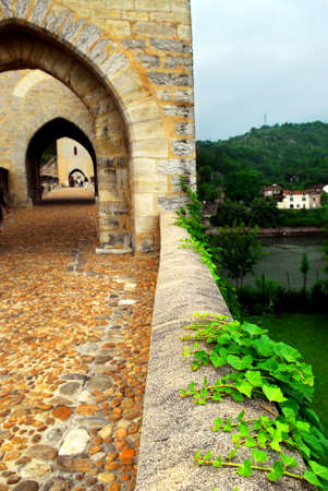 Medieval Valentre bridge in Carhors in southwest Franceの写真素材