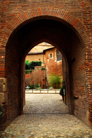 Courtyard of Cathedral of Ste-Cecile in town of Albi in south Franceの写真素材