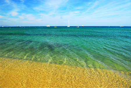 View on Mediterranean sea from famous Pampelonne beach near St. Tropez in French Rivieraの写真素材