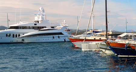 Luxury boats at the dock in St. Tropez in French Rivieraの写真素材