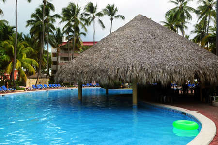Swimming pool with swim up bar at tropical resortのeditorial素材