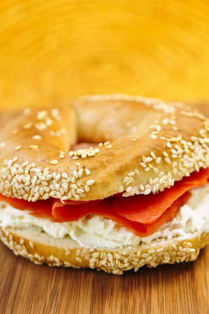 Fresh bagel with smoked salmon and cream cheeseの写真素材