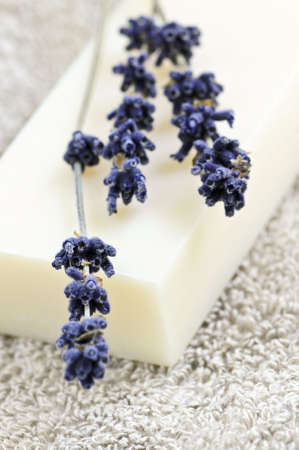 Bar of natural aromatherapy soap with dried lavenderの写真素材