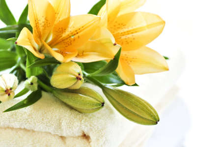 Stack of soft towels isolated on white backgroundの写真素材