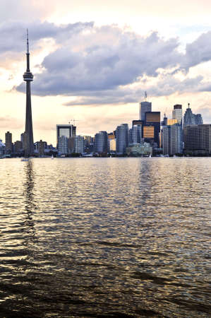 Scenic view at Toronto city waterfront skyline at sunsetのeditorial素材