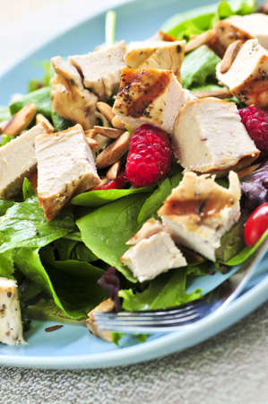 Healthy green salad with grilled chicken breastの写真素材