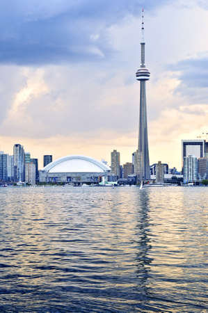 Scenic view at Toronto city waterfront skyline at sunsetのeditorial素材