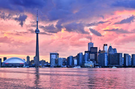 Scenic view at Toronto city waterfront skyline at sunsetのeditorial素材