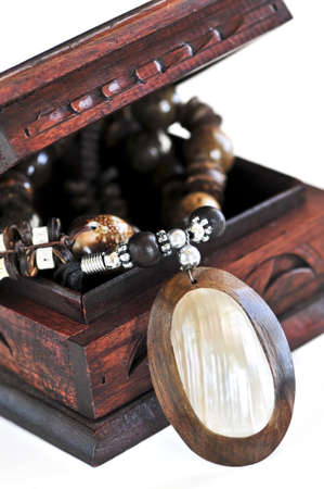 Beautiful handcrafted wooden box with aboriginal jewelryの写真素材