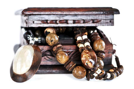 Beautiful handcrafted wooden box with aboriginal jewelryの写真素材