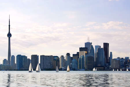 Toronto harbor skyline with CN Tower and skyscrapersのeditorial素材