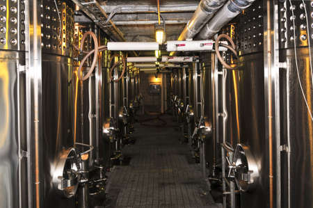 Wine making vats and equipment in tour of winery