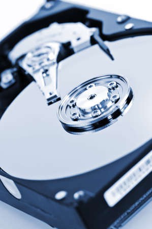 Closeup of hard disk drive internal components