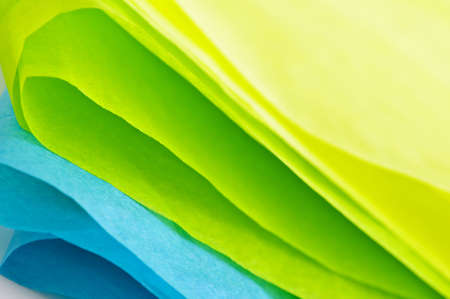 Close up of blue green and yellow tissue paperの写真素材