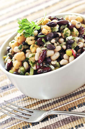 Vegeterian salad of various beans in bowl close upの写真素材