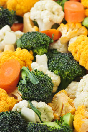 Broccoli cauliflower and carrot vegetable pieces closeupの写真素材