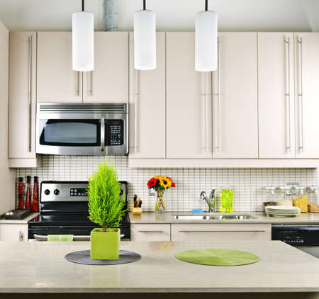 Modern kitchen interior with natural stone countertop