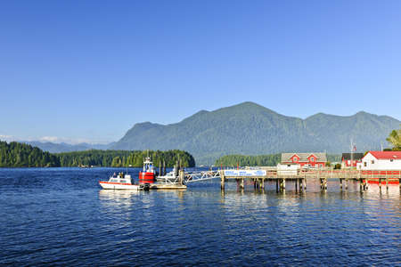 Boats at dock in Tofino on Pacific coast of British Columbia, Canadaの写真素材