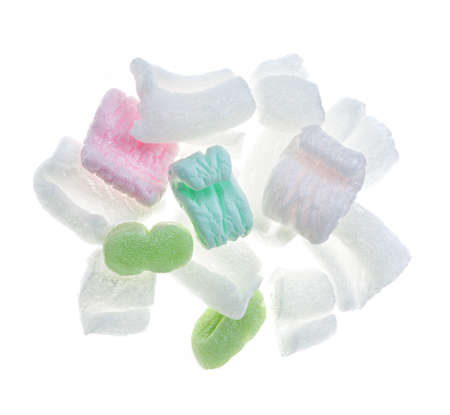 Styrofoam packing material pieces isolated on white backgroundの写真素材