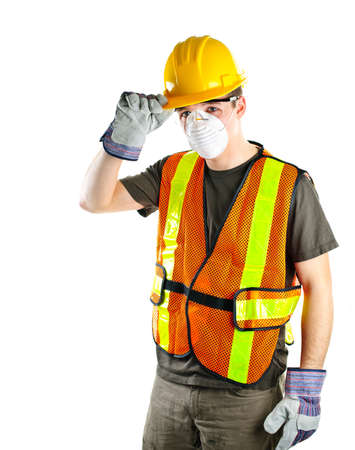 Male construction worker wearing safety protective gear Male construction worker wearing safety protective gear