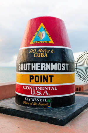 KEY WEST, FL - DECEMBER 29: Southernmost point buoy marker in continental USA in Key West, Florida 2014.のeditorial素材