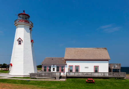 EAST POINT, PRINCE EDWARD ISLAND, CANADA - JULY 17 2014: East Point Lighthouse and cafe in Prince Edward Island, Canadaのeditorial素材