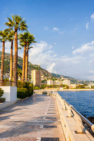 View of seaside Champions Promenade and Mediterranean coast  in Monacoの写真素材