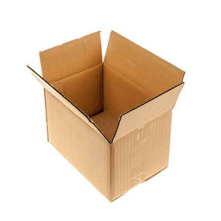 Open empty cardboard box isolated on white background