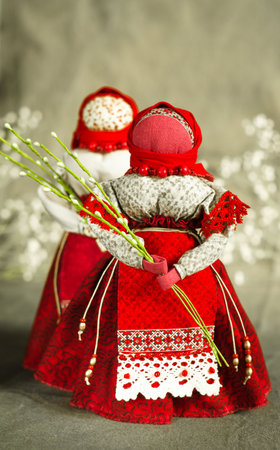 Easter Russian doll without face, a symbol of prosperity and good luck. Traditional national images.の写真素材