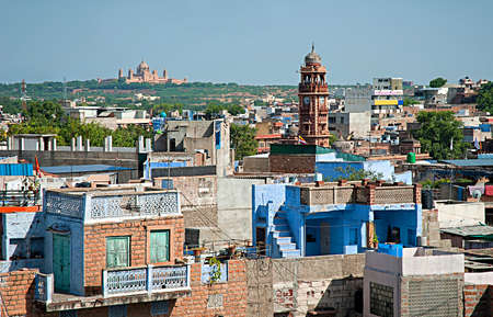 View of Clock tower and Umaid Bhawan palace in Jodhpur (Blue city), Rajasthan, India.の写真素材