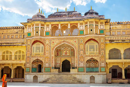Detail of decorated gateway. Amber fort. Jaipur, Indiaのeditorial素材