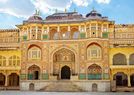 Detail of decorated gateway. Amber fort. Jaipur, Indiaのeditorial素材