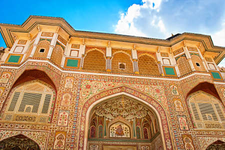Detail of decorated gateway. Amber fort. Jaipur, India