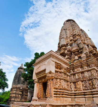 Temples of Khajuraho under cloudy sky.    Khajuraho, Madhya Pradesh, India.の写真素材
