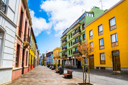 City street view in La Laguna town on Tenerife, Canary Islands. Spain.の写真素材