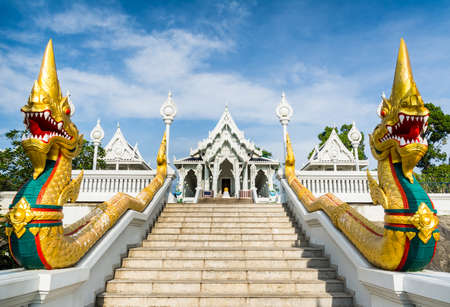 The staircase of the central entrance in Buddha Temple Kaeo Ko Wararam with dragons. Location: Krabi, Thailand. Artistic picture. Beauty world. の写真素材