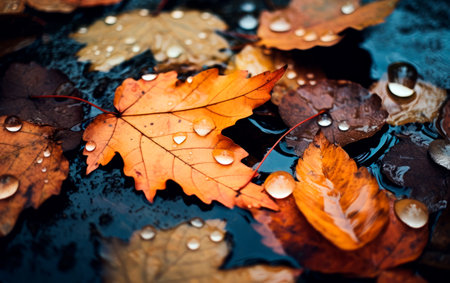 Close up of colorful autumn leaves texture.の素材