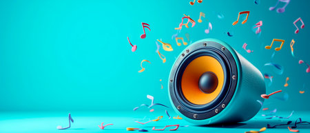 Speaker system for music in colorful background. Sound and audio equipment.の素材